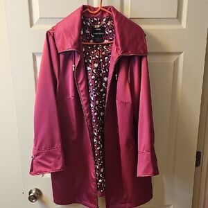 Dennis Basso Pink/Animal Print Raincoat, L